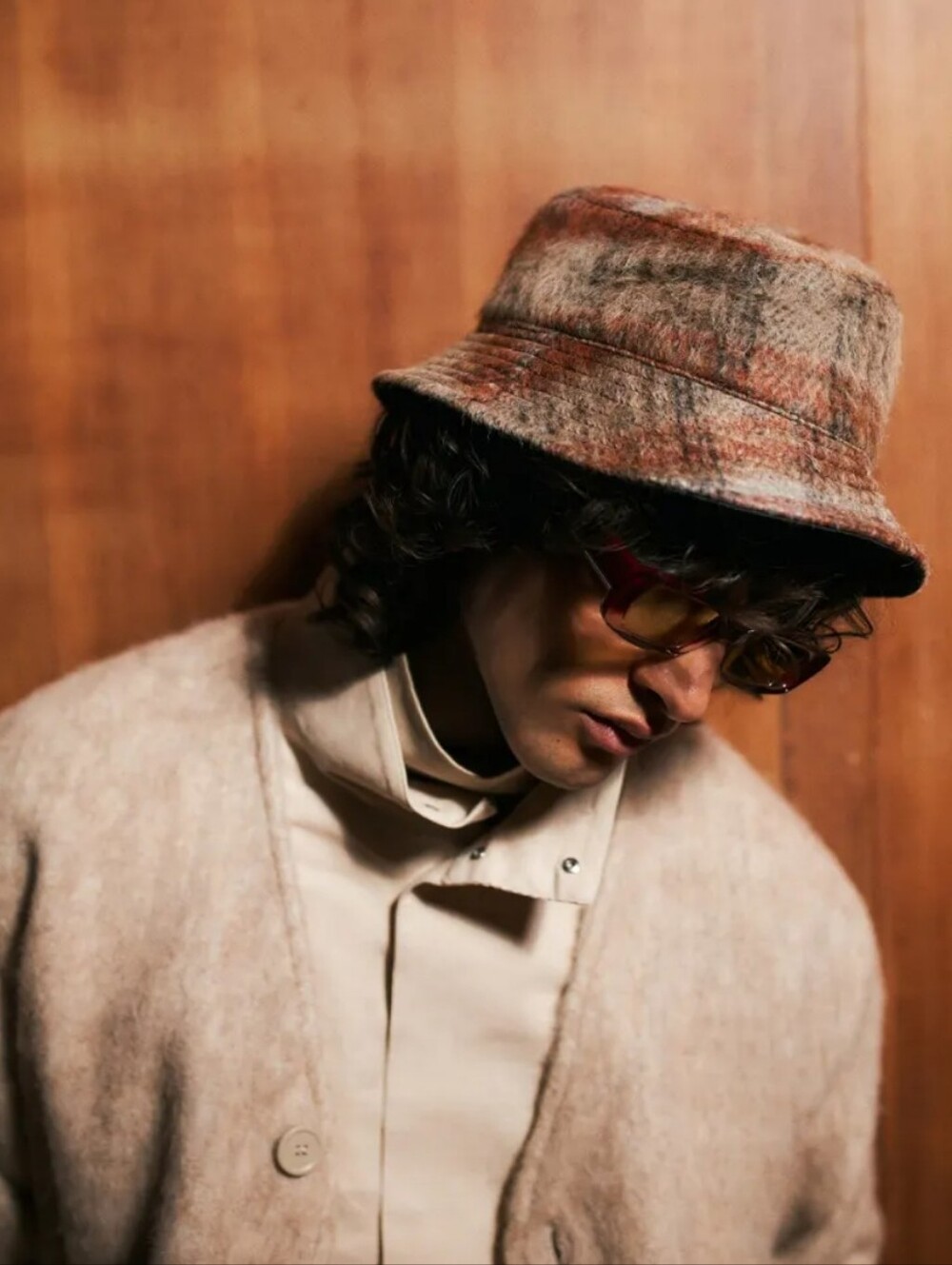 OUR LEGACY AMENT CHECK ALPACA WOOL FUZZY BUCKET HAT